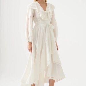 Aje White Long Sleeve Ruffle Dress